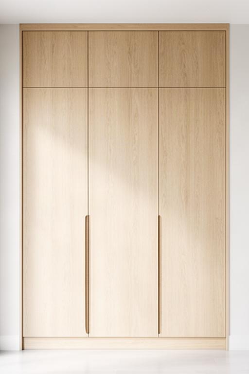 Armadio su misura in legno chiaro montato in una casa luminosa