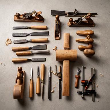 Scalpelli, pialle e strumenti per la lavorazione del legno disposti in ordine